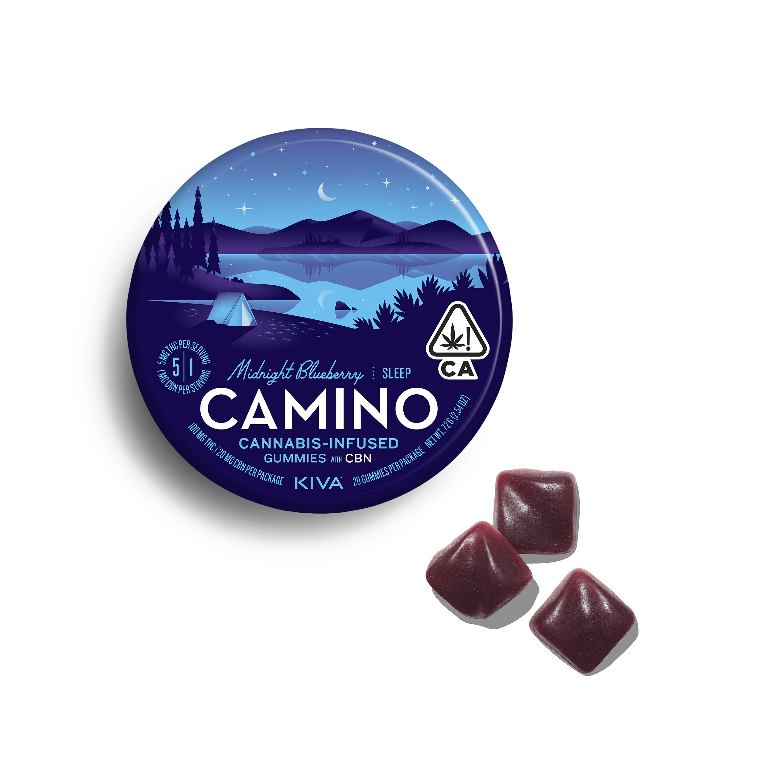 Kiva - CAMINO MIDNIGHT BLUEBERRY SLEEP CBN GUMMIES - 100MG THC/20MG CBN